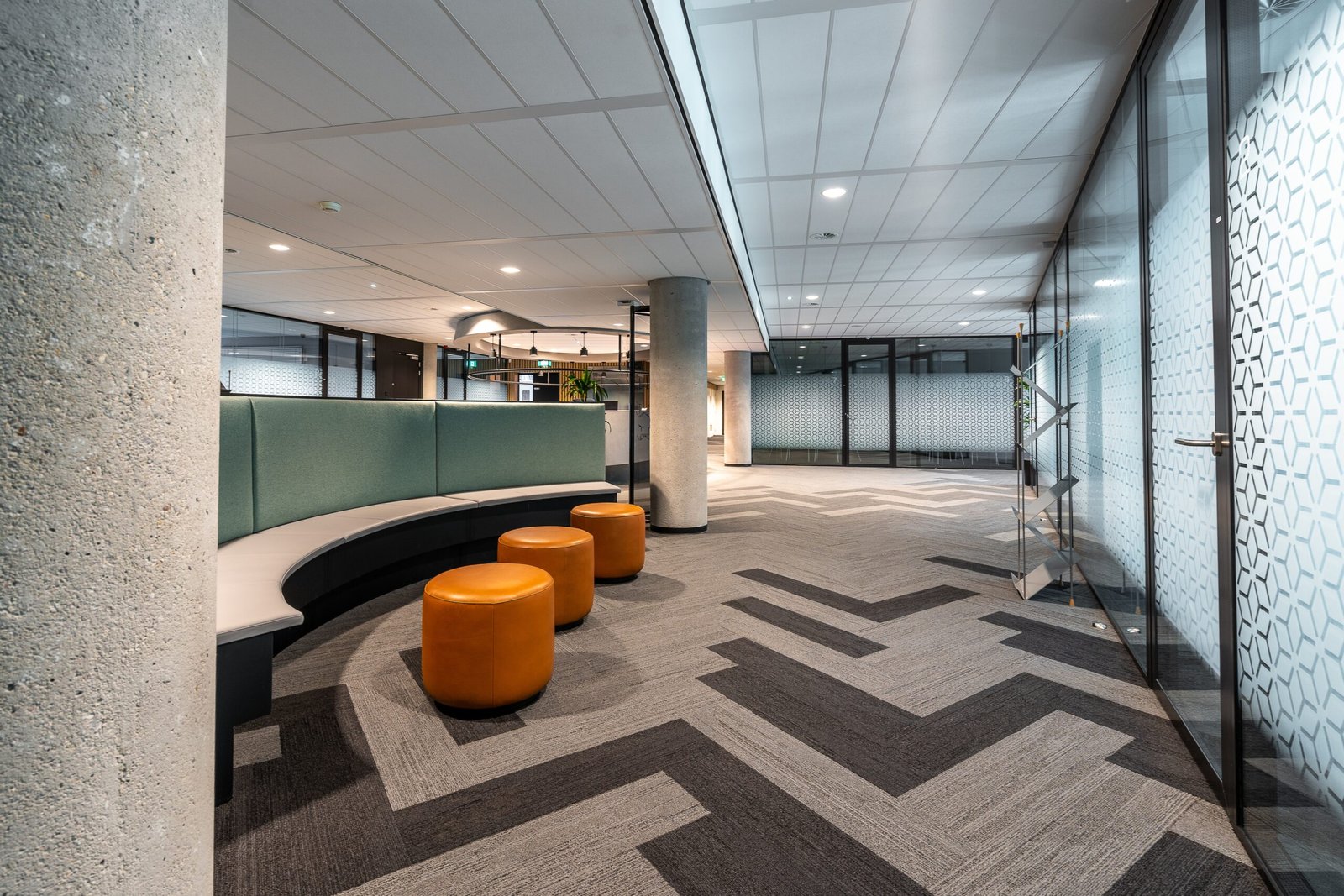 Commercial carpet tiles for open office interiors