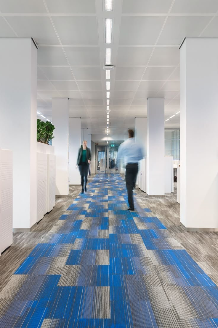 Blue carpet tile corridor layout